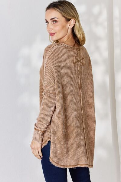 Oversized Washed Waffle Long Sleeve Top