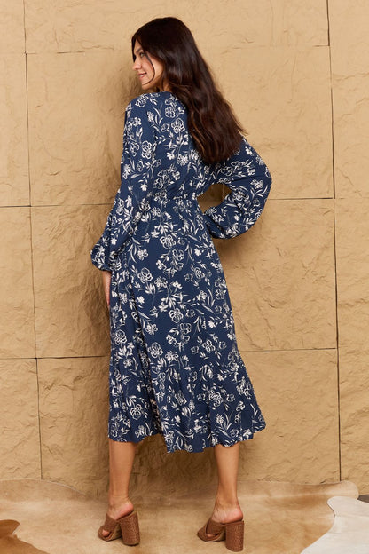 Night Out Balloon Sleeve Floral Midi Dress