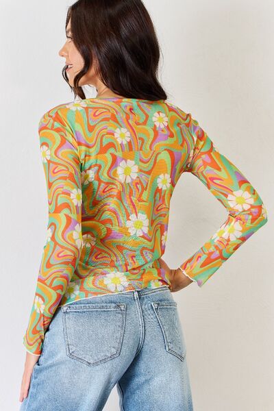 Groovy Swirl Long Sleeve Mesh Top