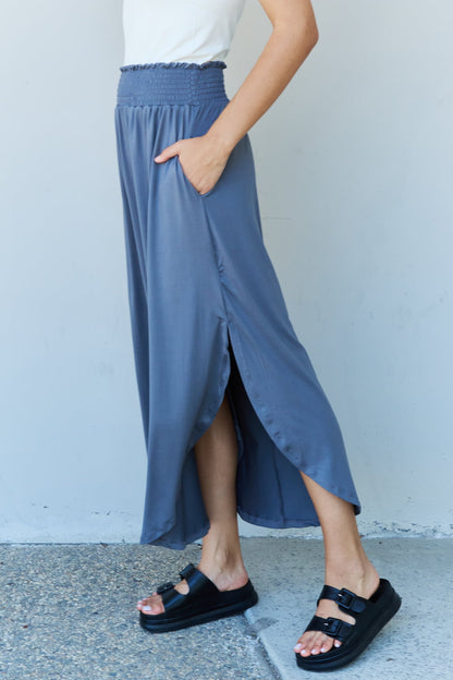 Comfort Princess High Waist Scoop Hem Maxi Skirt in Dusty Blue