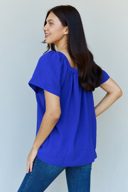 Keep Me Close Square Neck Short Sleeve Blouse in Royal