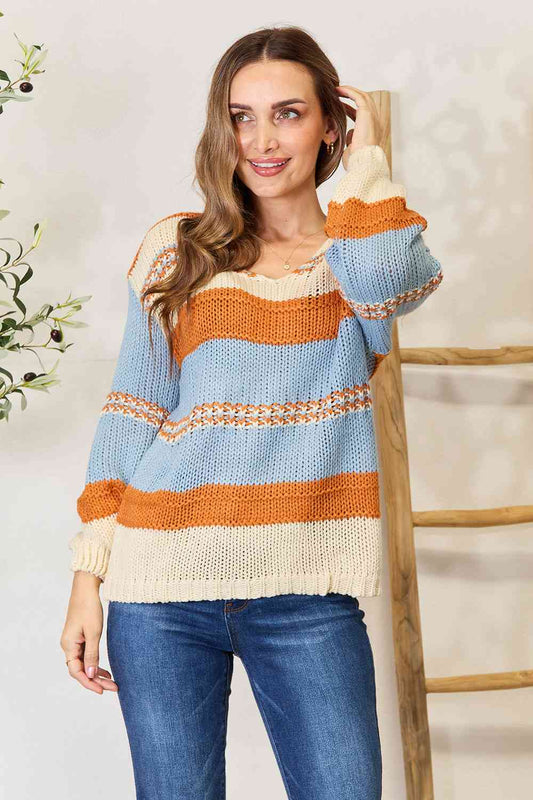 Color Block Scoop Neck Sweater