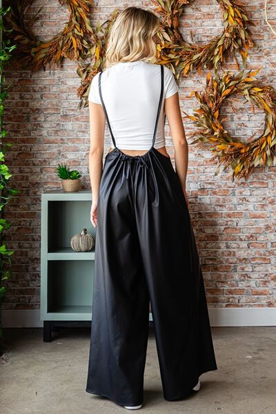 Drawstring Back Spaghetti Strap Wide Leg Overalls