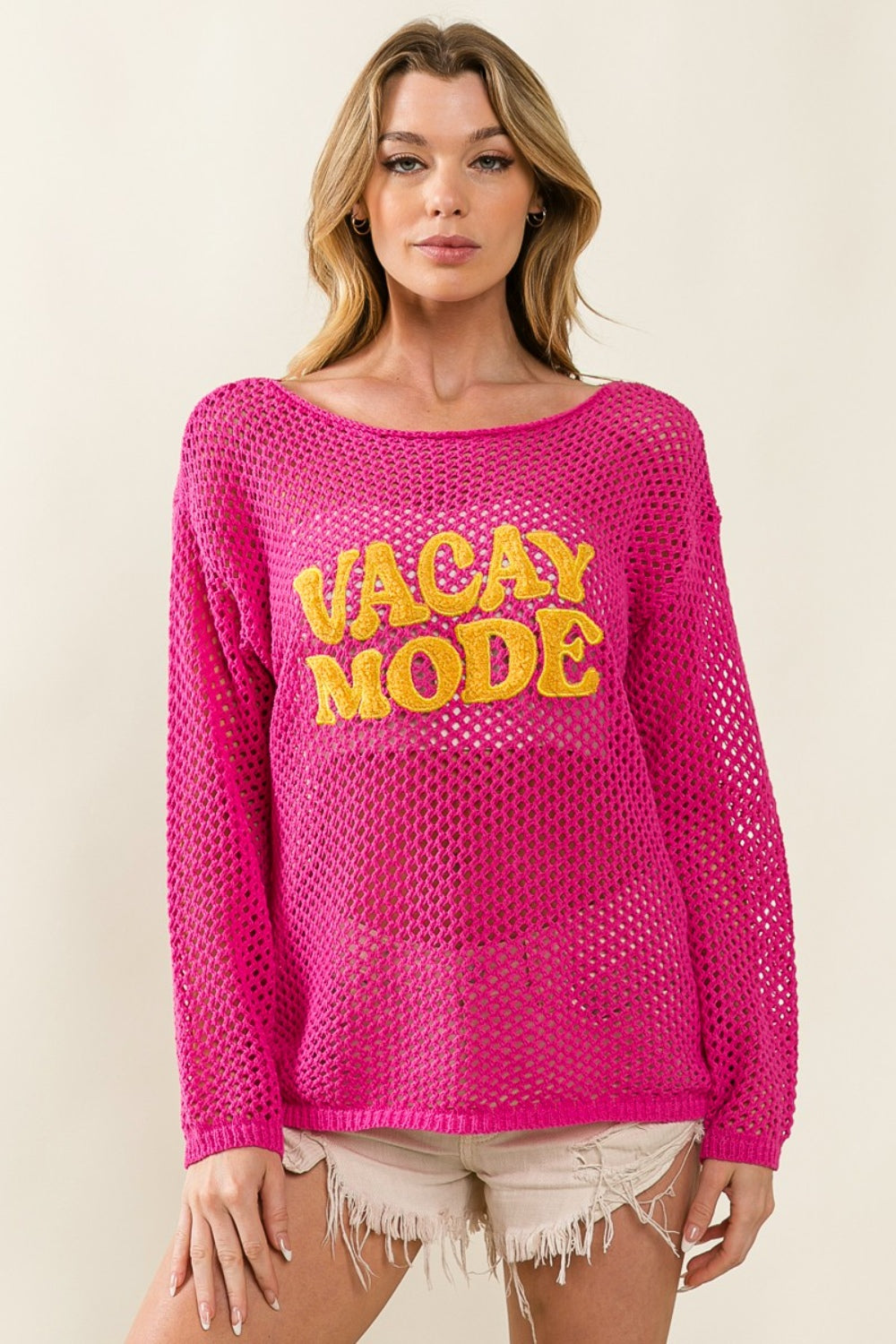 VACAY MODE Embroidered Knit Cover Up