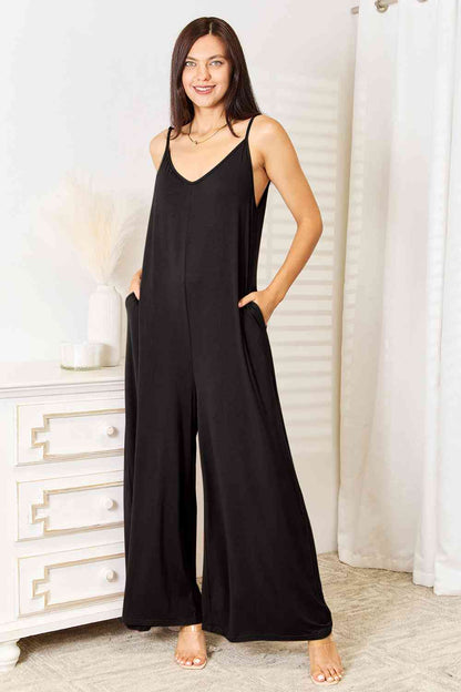 Soft Rayon Spaghetti Strap Tied Wide Leg Jumpsuit