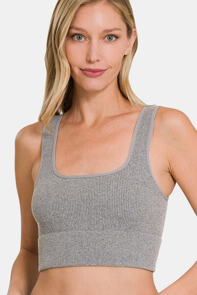 Ribbed Square Neck Cropped Tank