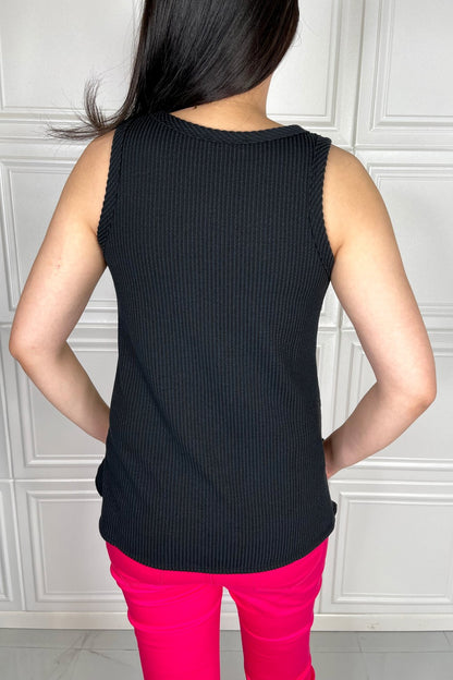 Ribbed V-Neck Tank in Black