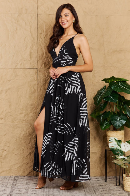 Black Leaf Printed Maxi Dress