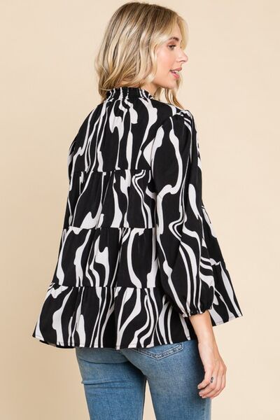 Printed Smock Neck Tiered Blouse