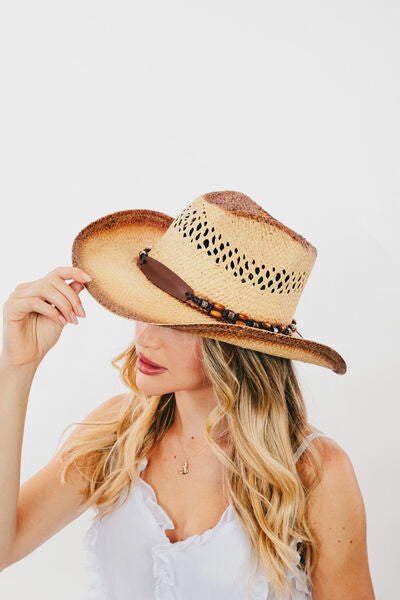 Cutout Wide Brim Straw Hat