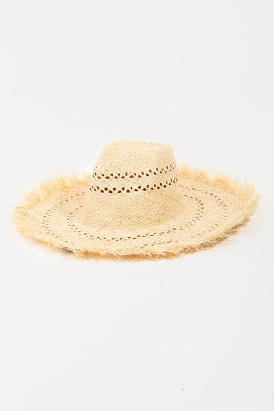 Openwork Raw Hem Weave Hat