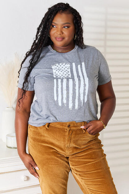 US Flag Graphic Cuffed Sleeve T-Shirt