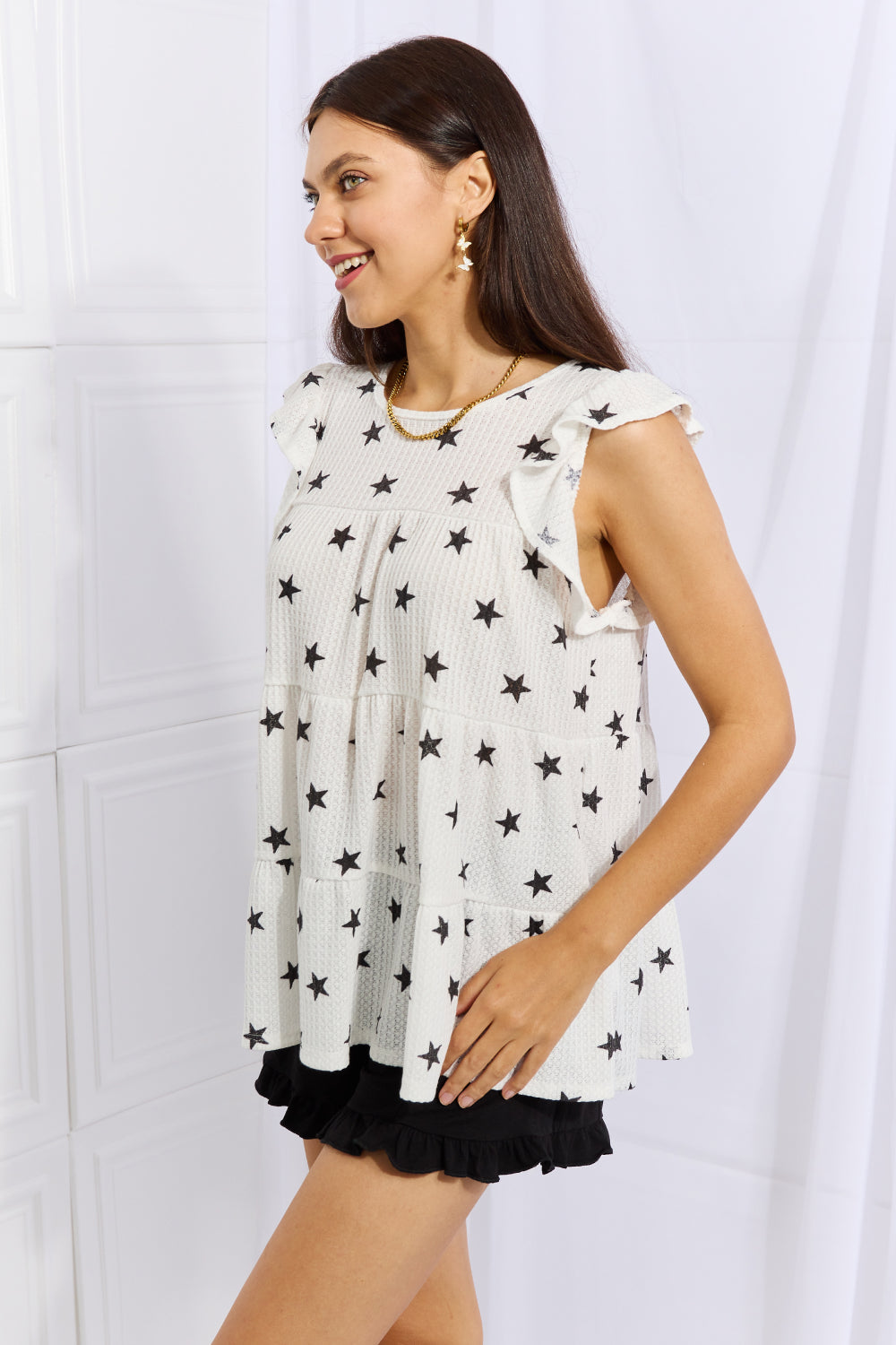 Shine Bright Butterfly Sleeve Star Print Top