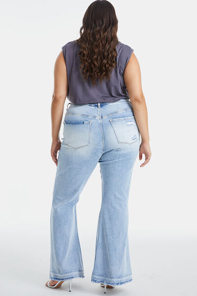 BAYEAS Distressed Raw Hem High Waist Flare Jeans