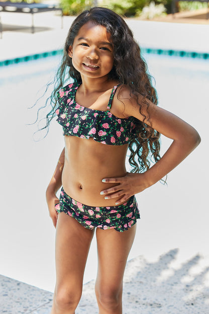 Clear Waters Two-Piece Swim Set in Black Roses