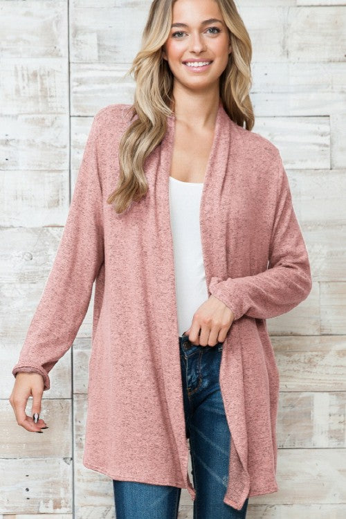 Plus Solid Long Sleeve Cashmere Cardigan