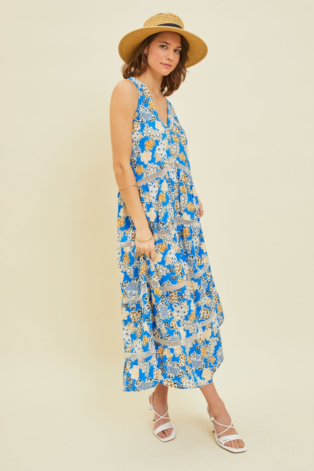 Printed Crochet Trim Maxi Dress