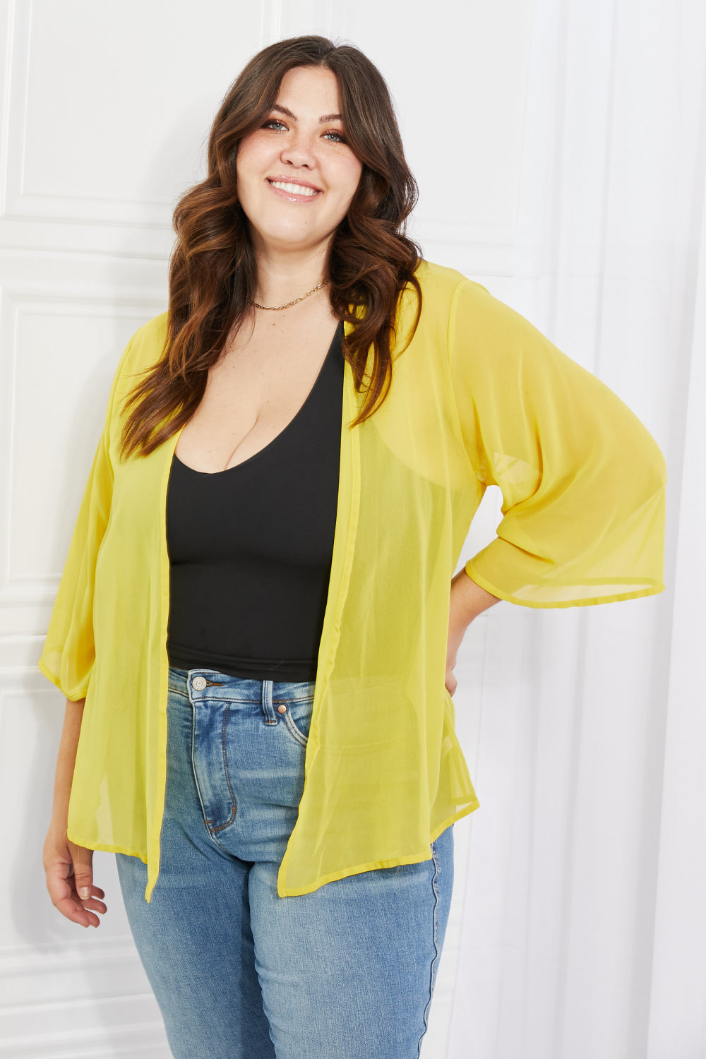 Just Breathe Chiffon Kimono in Yellow