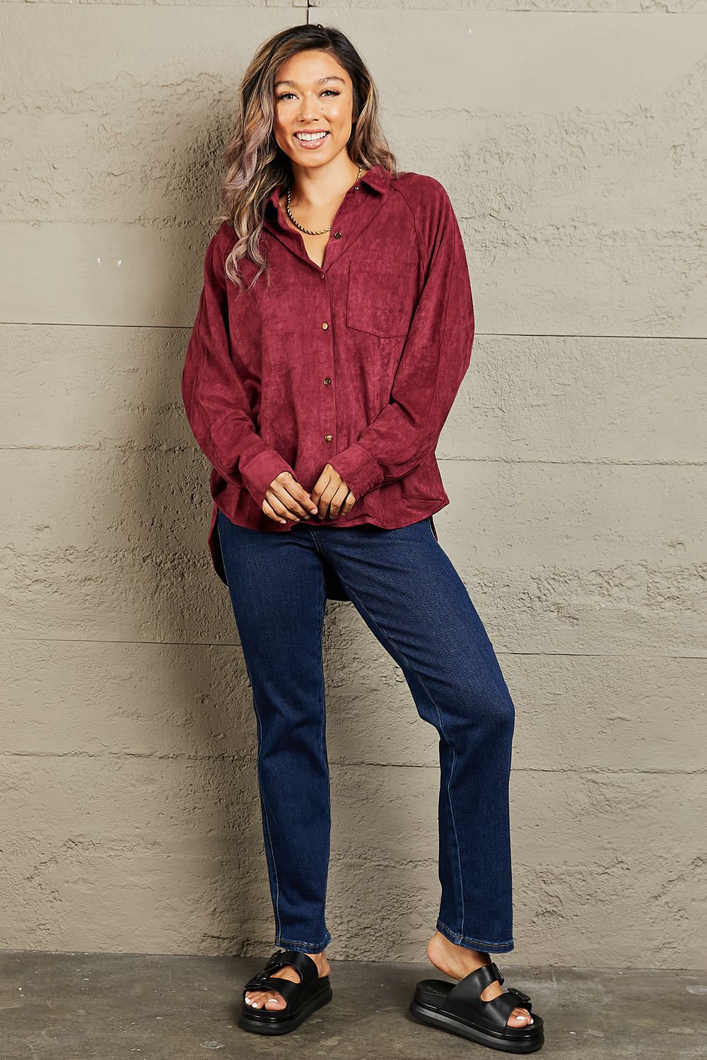 Impressive Vibe Suede Button Down Shirt