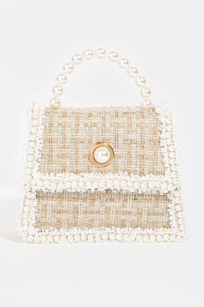 Pearly Trim Woven Handbag