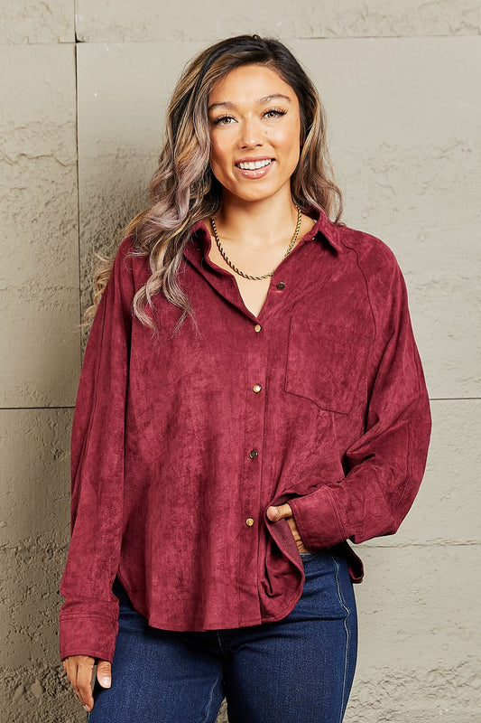 Impressive Vibe Suede Button Down Shirt